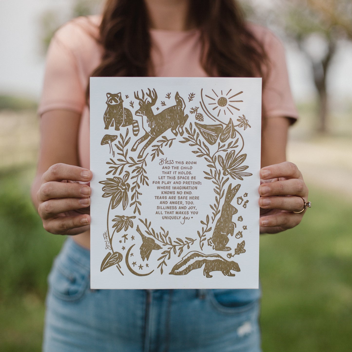 Woodland Blessing Letterpress Art Print