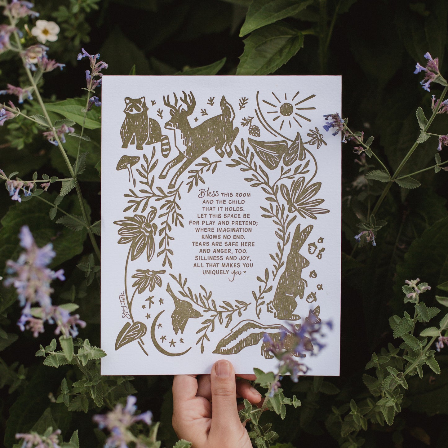 Woodland Blessing Letterpress Art Print